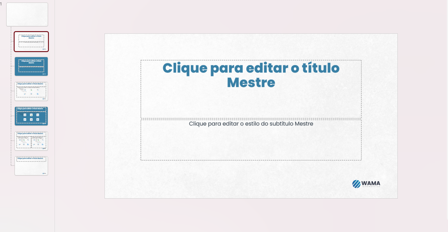 Print de tela referente a configuração do slide mestre para as apresentações na minha empresa