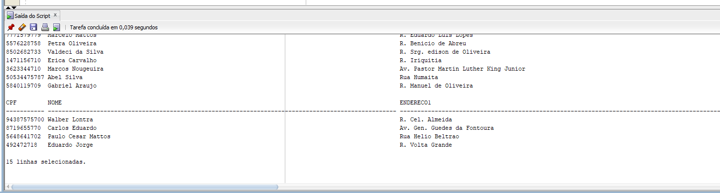 Layout do Meu SQL - Saída do Script