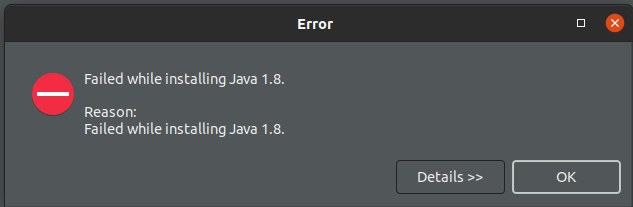 Erro Failed while installing Java 1.8