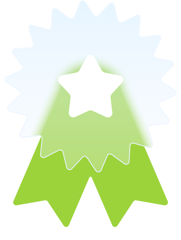 A imagem contém um ícone de medalha verde e branca com uma estrela no centro, simbolizando um prêmio, representando o ícone de certificado