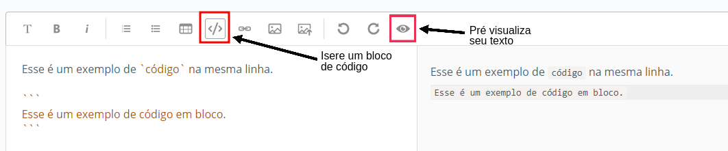 como inserir bloco de código