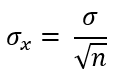 Fórmula do desvio amostral em que é igual ao desvio padrão populacional dividido pela raiz do número de amostras da população.
