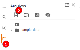 Circulos com a numeração 1 e 2 apresentando a sequência de upload de arquivos