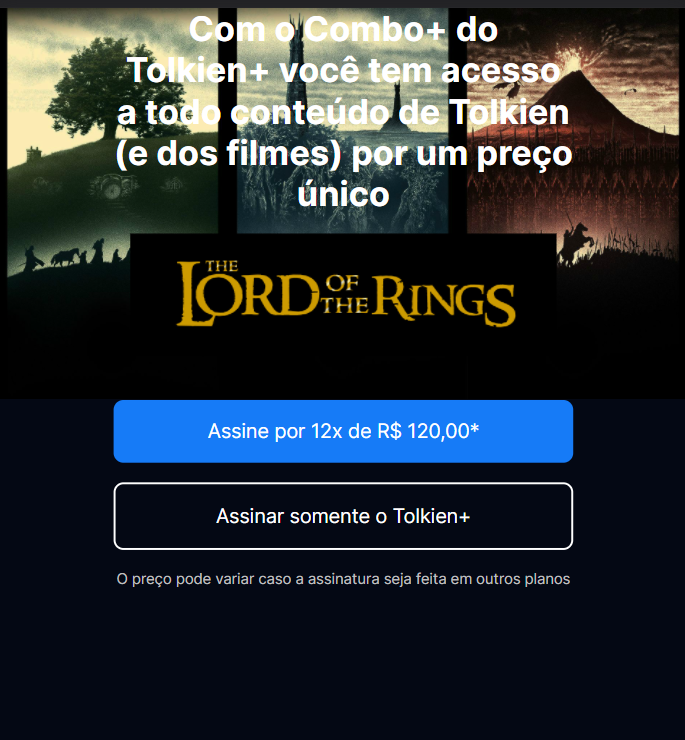 Tela inicial do Tolkien Plus