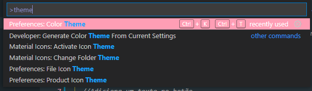 Selecionar Preferences: Color Theme no Command Palette