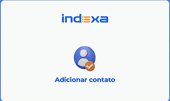 Logotipo da "indexa" com ícone com um check e o texto "Adicionar contato" abaixo.