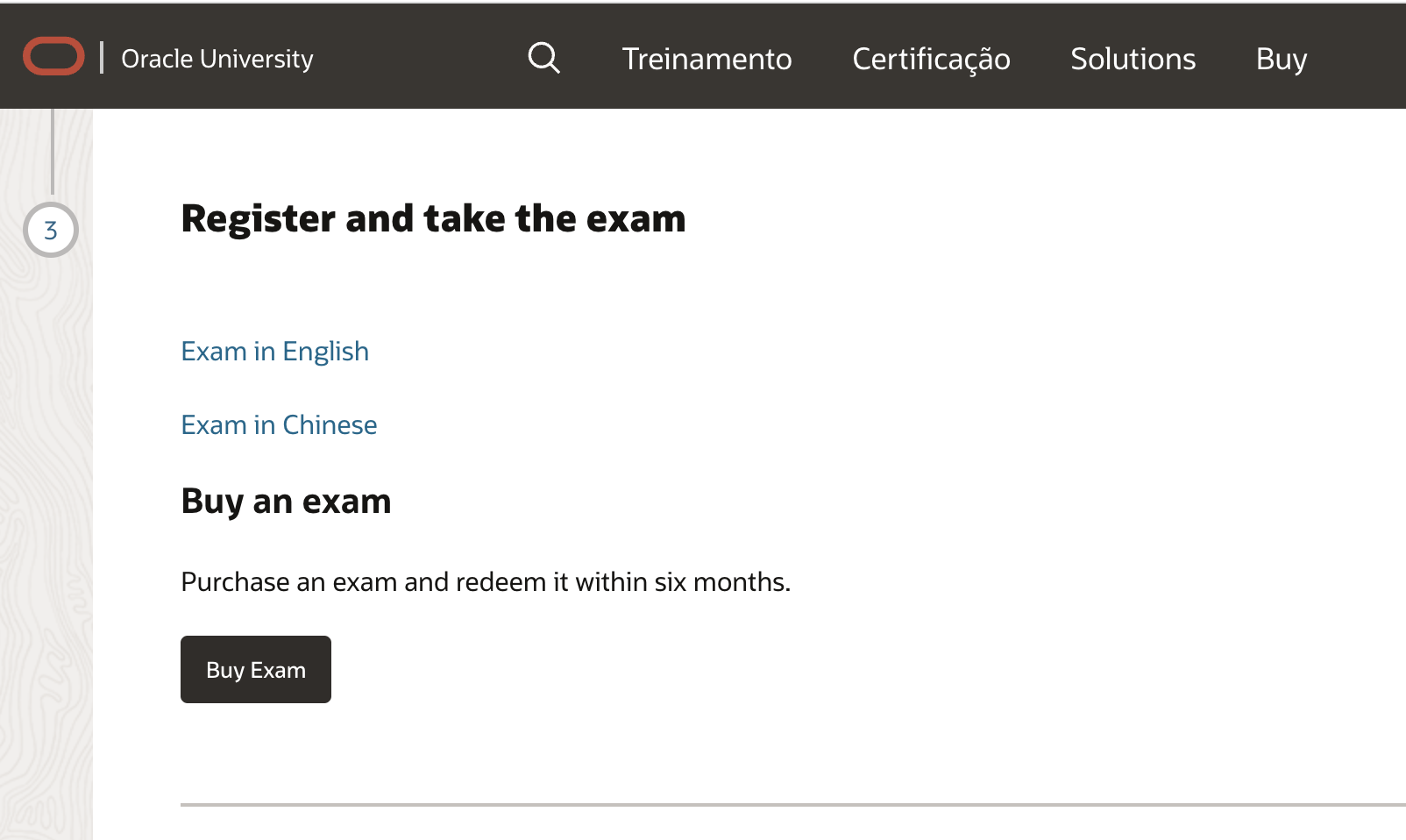 Imagem para compra do voucher para certificação com opções em inglês e chinês