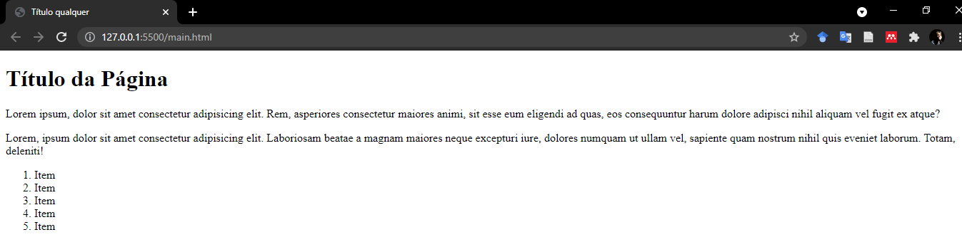 Print do navegador para exemplificar como ficaria o código acima