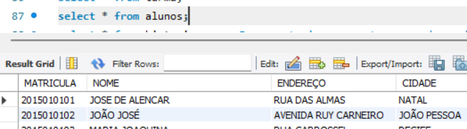 Uma consulta a tabela Alunos