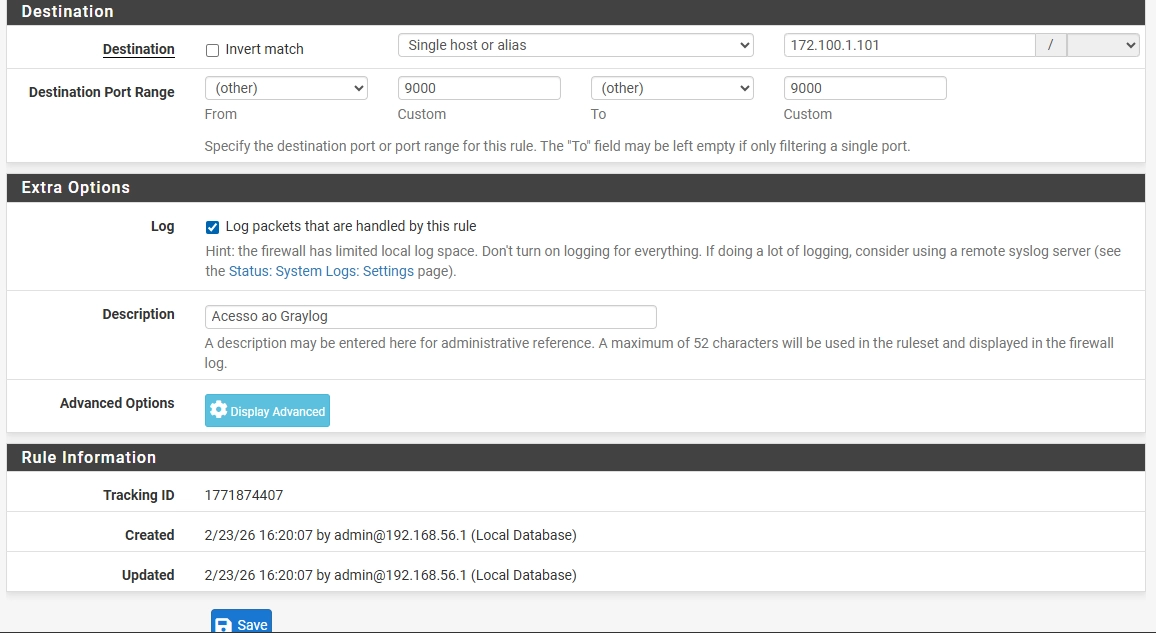 Regra Acesso porta 9000 - 03