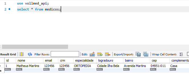 Banco de dados MySQL.