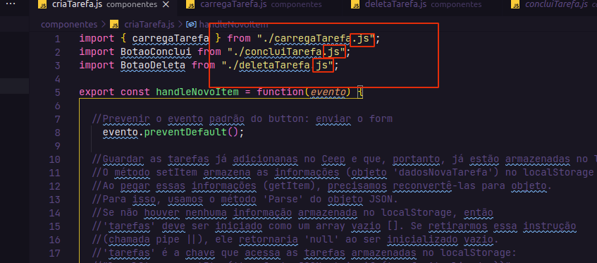 Adicionando a extensão na importação