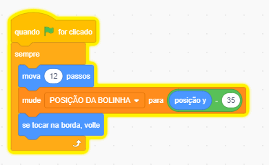 Código com a definição da variável posição da bolinha