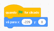 Código com o posicionamento de x da raquete em -229