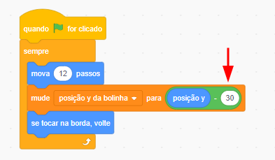 Indicação do valor que deve ser alterado para ajustar o movimento da raquete do oponente