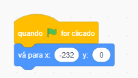 Código de posicionamento da raquete com x=-232 e y=0