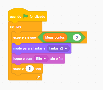 Código do Scratch com as alterações de pontuação