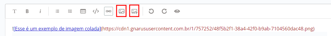 Print indicando os botões de inserir imagem na caixa de texto do fórum
