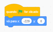 Código de posicionamento da raquete com x=-229 e y=0