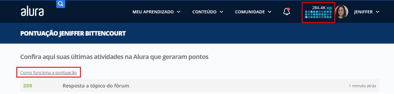 Indicação de pontuação obtida na plataforma
