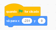 Código de posicionamento da raquete1 com x=-231 e y=0