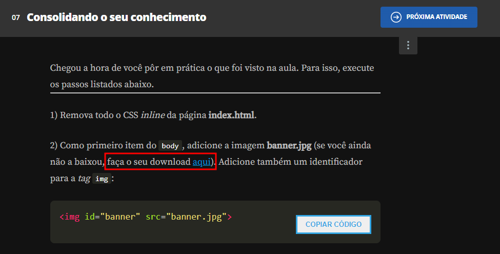 Indicação de onde ficam as imagens do projeto para download