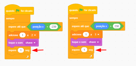 Blocos de código com o temporizador