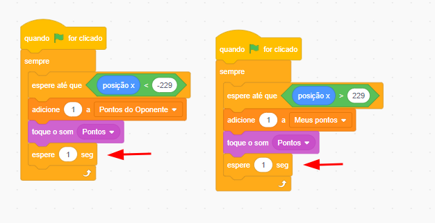 Indicação do controle espere 1 segundo no Scratch