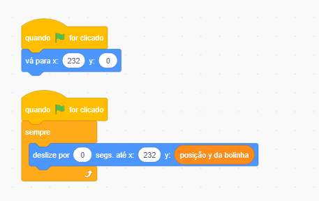 Print do código da raquete opponent com a posição de x em 232