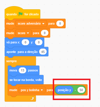 Inclusão de -50 na direção