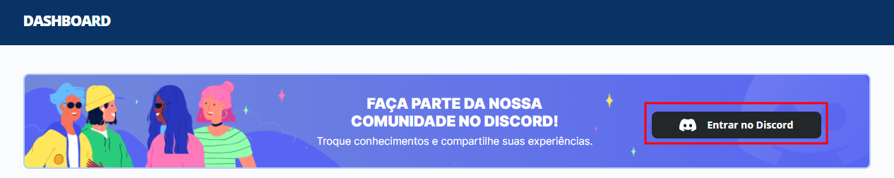 Banner de inclusão no discord que aparece na dashboard da plataforma