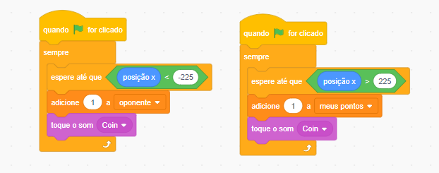 Indicação dos blocos de código de contagem de pontos