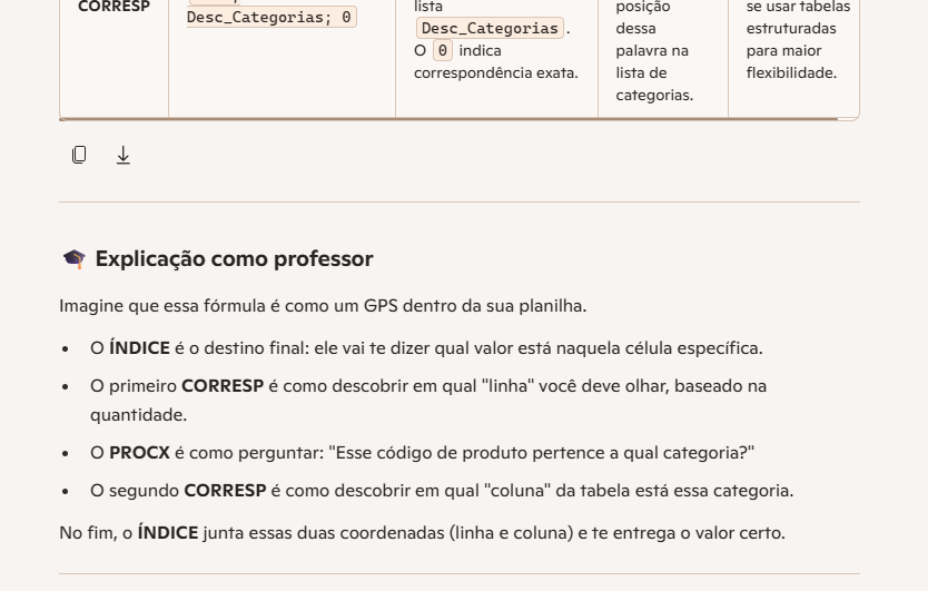 Explicação didática em português sobre funções do Excel ÍNDICE, CORRESP e PROCX, comparando fórmula a um GPS dentro da planilha para facilitar entendimento de lógica de busca e referência.