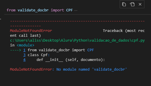 Erro no execução do código não reconhecendo o modulo