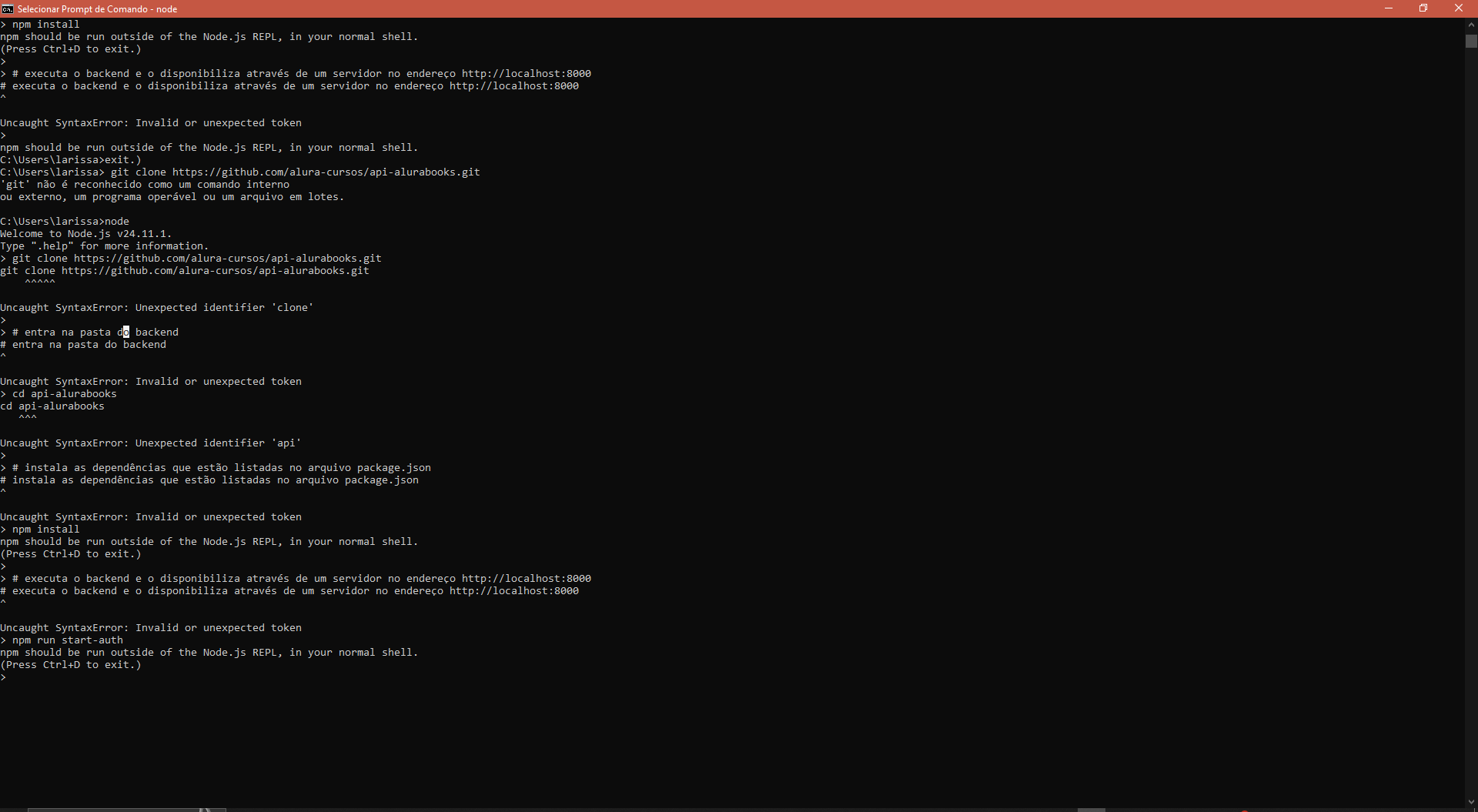 Erro "Invalid or unexpected token"