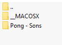 Imagem com a lista de pastas de arquivos _MACOSX e Pong - sons