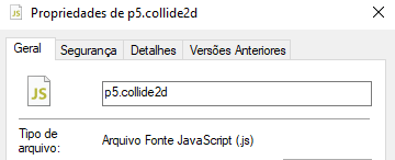 Imagem da propriedade do arquivo p5.collide2d demonstrando que é um arquivo js