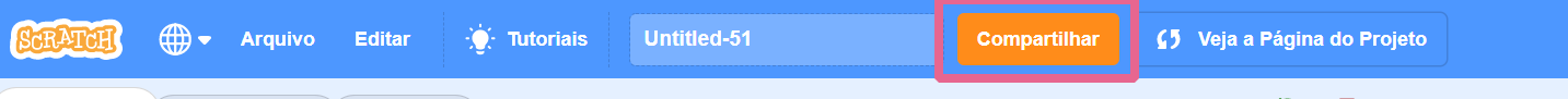 imagem que mostra o botão "compartilhar" que fica na barra de ferramentas do scratch
