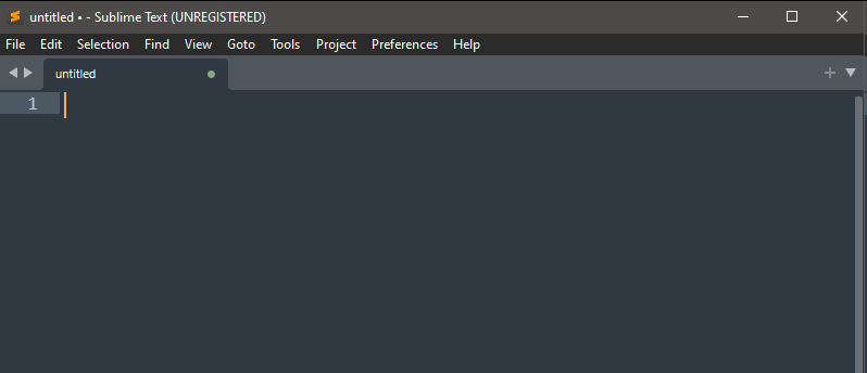 Tela do editor de textos Sublime Text, com um arquivo em branco sendo exibido sem título