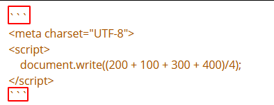 Código HTML com o sinal de crase repetido três vezes antes e três vezes depois do código