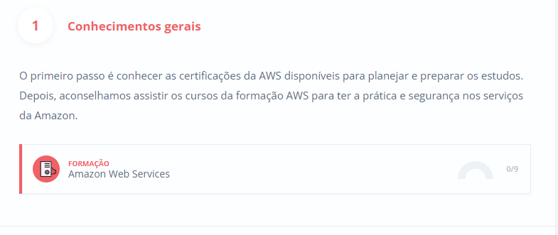 Primeira etapa da formação AWS Certified Solutions Architect - Associate, com os conhecimentos gerais. Nessa etapa o aluno deve realizar a formação Amazon Web services, que irá o preparar para o início da certificação, com os conteúdos básicos.