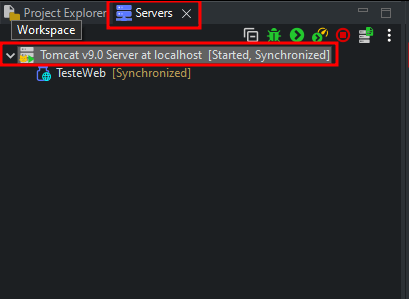 Visualização dos servidores no projeto Java Web na IDE Eclipse