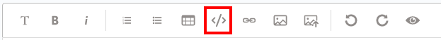 Imagem da barra de ferramentas do fórum da Alura. Um destaque em vermelho mostra a sétima opção a partir da esquerda como a ferramenta que utilizamos para inserir um bloco de código no post do fórum
