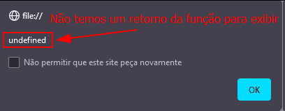 Pop-up exibindo "undefined" por não termos o retorno da função