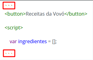 Código html com o sinal de crase repetido três vezes antes e três vezes depois