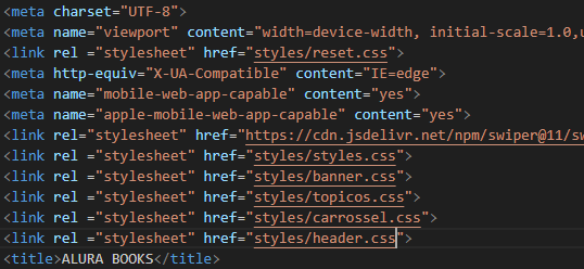 Código HTML - Link Arquivos CSS 02