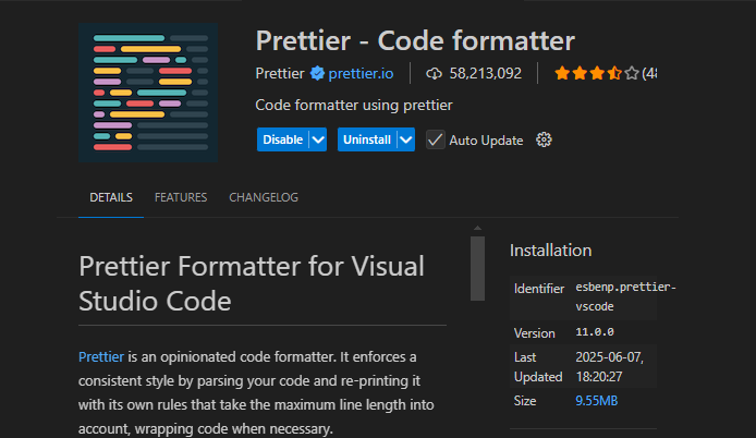 Imagem da extensão Prettier - Formatter 