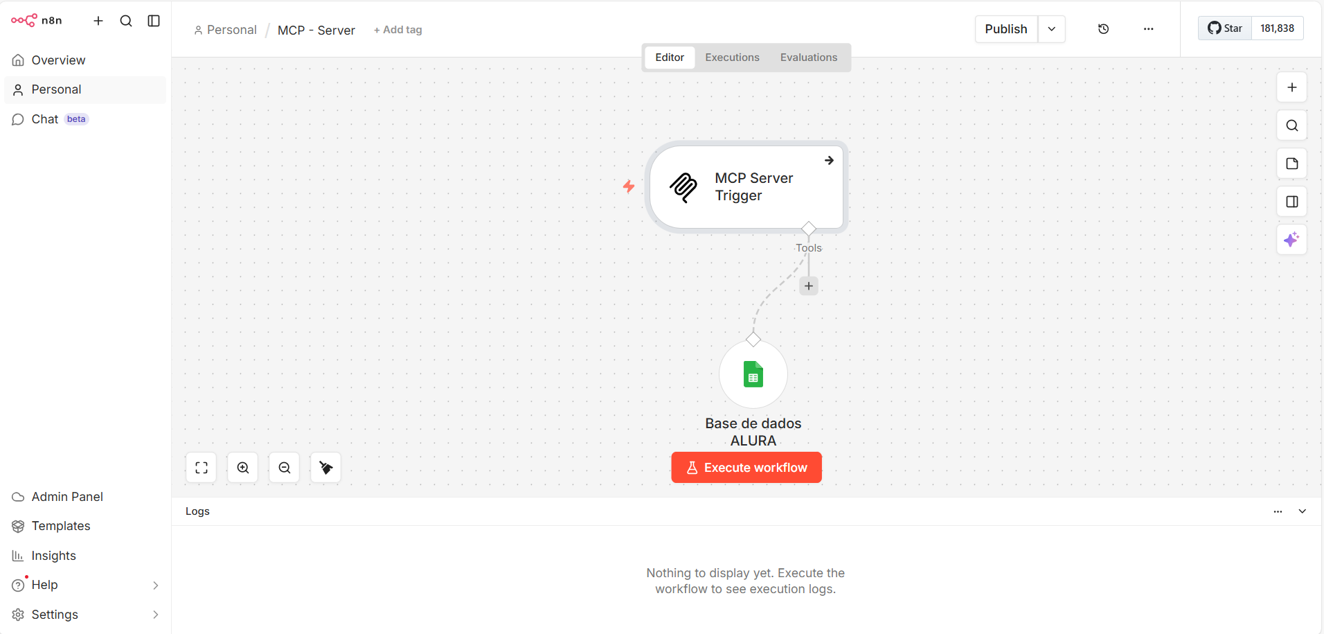 Tela do MCP Server Trigger