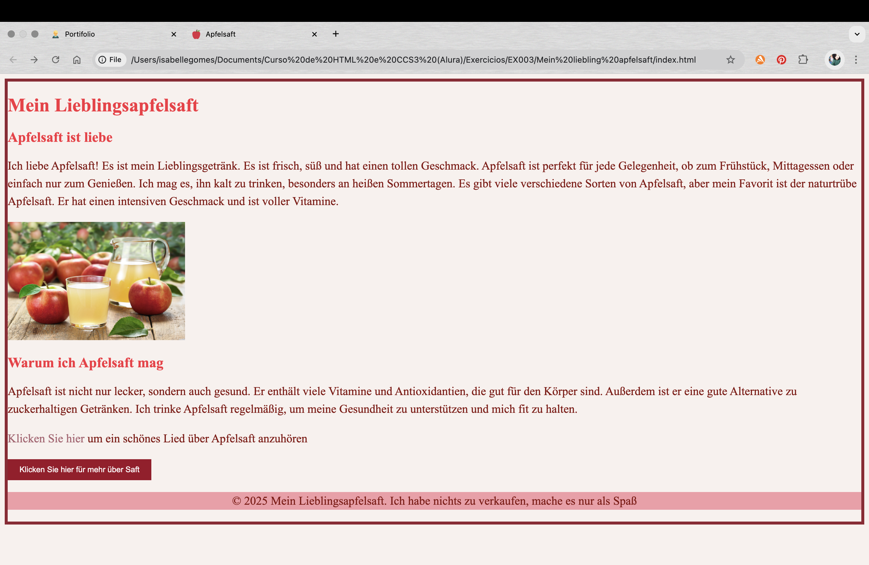 Site sobre suco de maçã