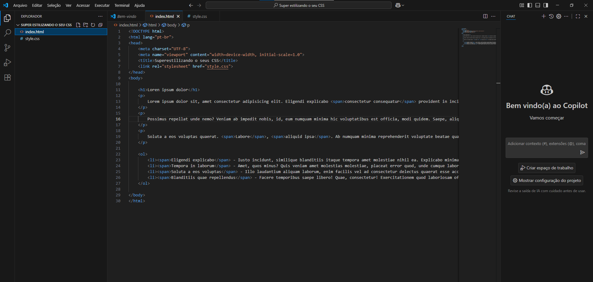 Uma imagem do documento HTML do meu projeto